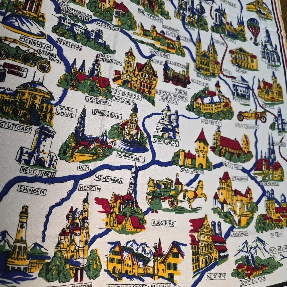 Vintage Germany Tablecloth Map Souvenir 58x49